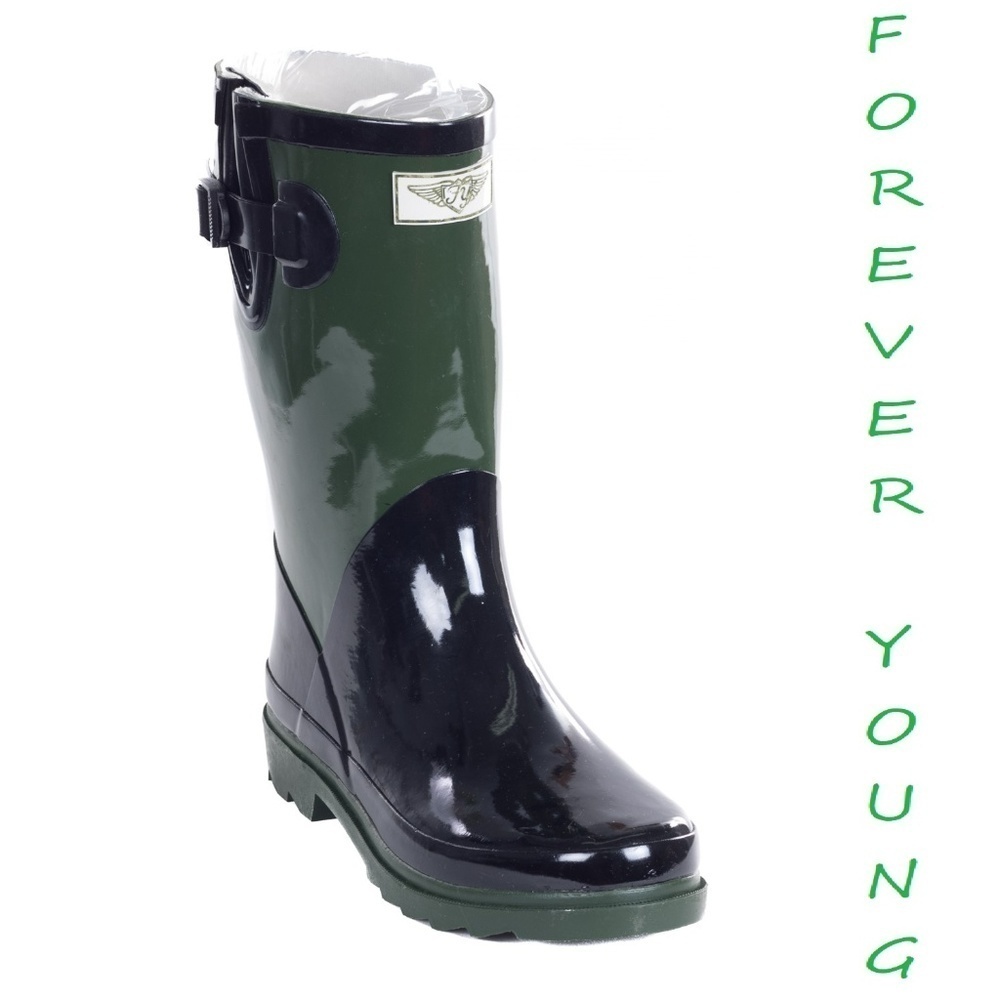 Women's Rainboots, Mid Calf Rain Boots, RB-5501, Army Green, Size 9